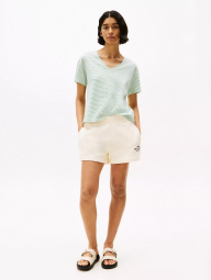 Женская футболка из смеси льна и хлопка Tommy Hilfiger в полоску 1159856055 (Белый/Зеленый XS)