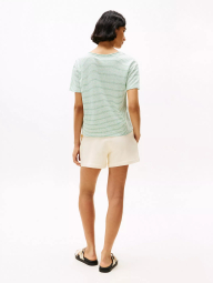 Женская футболка из смеси льна и хлопка Tommy Hilfiger в полоску 1159856055 (Белый/Зеленый XS)