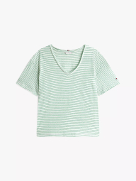 Женская футболка из смеси льна и хлопка Tommy Hilfiger в полоску 1159856055 (Белый/Зеленый XS)