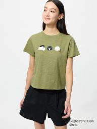Женская укороченная футболка UNIQLO с принтом Wagara Animals 1159856595 (Зеленый XS)