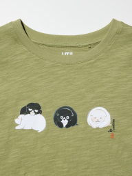 Женская укороченная футболка UNIQLO с принтом Wagara Animals 1159856595 (Зеленый XS)