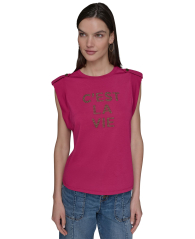 Жіноча футболка Karl Lagerfeld Paris з намистинами 1159857518 (рожевий M)