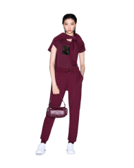 Женская футболка Armani Exchange с логотипом из пайеток 1159861212 (Бордовый XXL)
