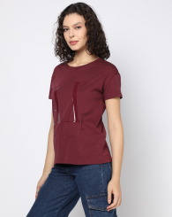 Жіноча футболка з логотипом Armani Exchange 1159862218 (Бордовий XS)