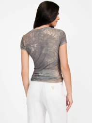 Женская футболка GUESS с принтом и стразами 1159862913 (Коричневый L)