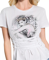 Женская футболка GUESS со шнуровкой 1159865567 (Белый S)