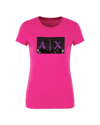 Жіноча футболка Armani Exchange з логотипом з паєток 1159890864 (Рожевий L)