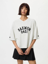 Укорочена футболка UNIQLO з принтом 1159902182 (Сірий XL)