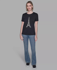 Женская футболка Karl Lagerfeld Paris с камнями 1160681302 (Черный M)