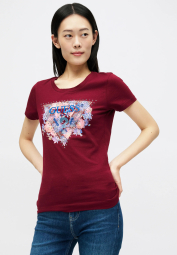 Женская легкая футболка GUESS с принтом и стразами 1160893989 (Бордовый M)