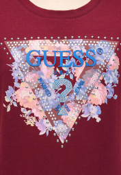 Женская легкая футболка GUESS с принтом и стразами 1160893989 (Бордовый M)