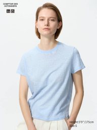 Женская льняная футболка UNIQLO 1161465537 (Голубой XL)