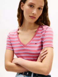 Женская футболка Tommy Hilfiger в полоску 1161911541 (Розовый XS)