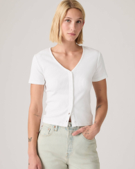 Женская футболка на пуговицах Levi's в рубчик 1162559777 (Белый S)