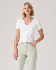 Женская футболка на пуговицах Levi's в рубчик 1162559777 (Белый S)