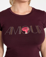 Женская футболка GUESS с принтом и стразами 1162734975 (Бордовый S)