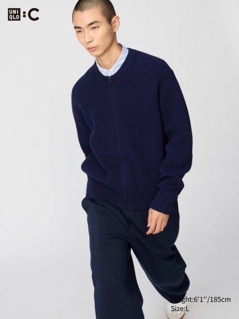 Вязаный кардиган UNIQLO на молнии 1159849982 (Синий 3XL)