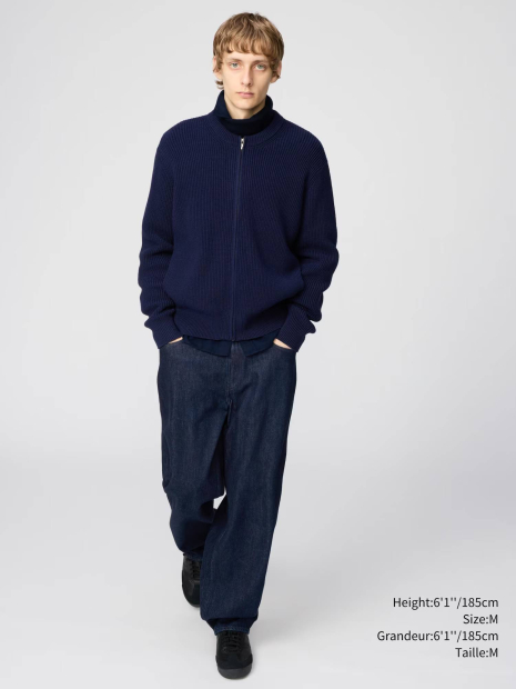 Вязаный кардиган UNIQLO на молнии 1159849982 (Синий 3XL)