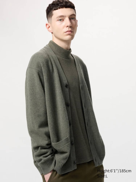 Кардиган из шерсти UNIQLO на пуговицах 1159849988 (Зеленый XXL)