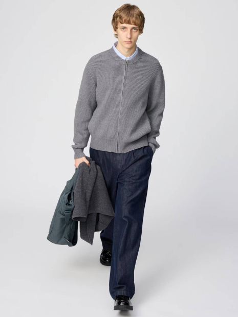 В'язаний кардиган UNIQLO на блискавці 1159852950 (Сірий XL)