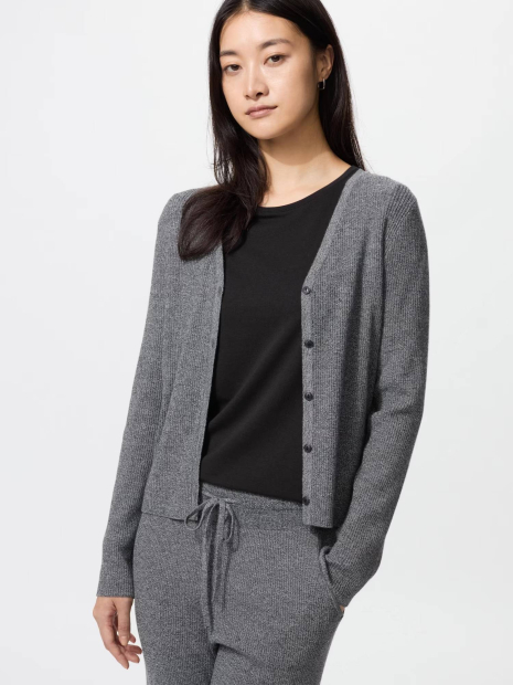 Вязаный кардиган в рубчик UNIQLO 1159853823 (Серый S)