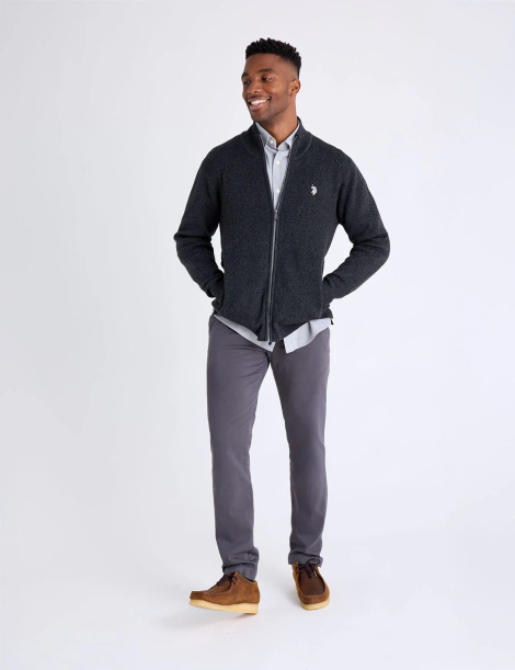 Вязаный кардиган U.S. Polo Assn на молнии 1159854620 (Серый XL)