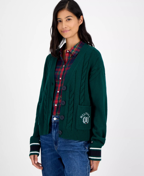 Женский вязаный кардиган Tommy Hilfiger на пуговицах 1159863452 (Зеленый XXL)