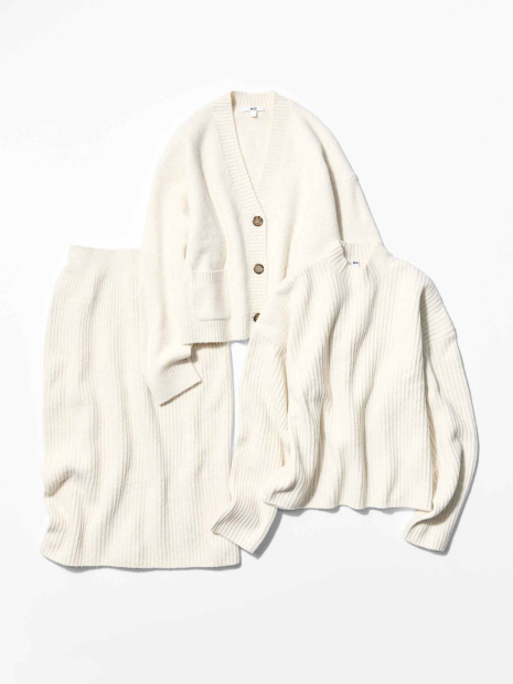 Женский вязаный кардиган Souffle Yarn UNIQLO кофта 1160372761 (Молочный M)