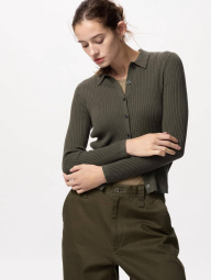 Женский шерстяной кардиган-поло UNIQLO 1159838466 (Зеленый L)