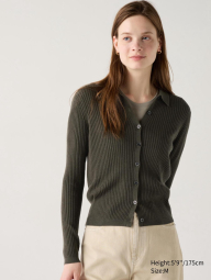 Женский шерстяной кардиган-поло UNIQLO 1159838466 (Зеленый L)
