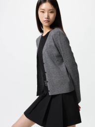 Вязаный кардиган в рубчик UNIQLO 1159853823 (Серый S)