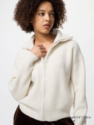 Теплый вязаный кардиган UNIQLO кофта на молнии 1159860536 (Молочный M)