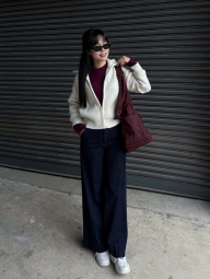 Теплый вязаный кардиган UNIQLO кофта на молнии 1159860536 (Молочный M)