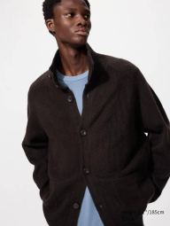 Кардиган с воротником-стойкой UNIQLO из пряжи Souffle 1159860707 (Коричневый M)