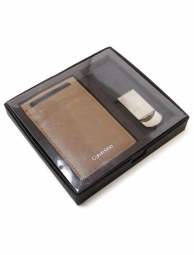 Набор Calvin Klein кожаный картхолдер и зажим для денег 1159850216 (Коричневый One Size)