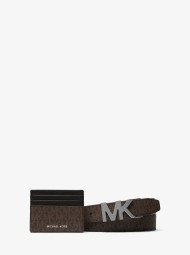 Мужской комплект Michael Kors картхолдер и ремень с логотипом 1162672040 (Черный/Коричневый One size)