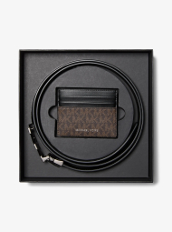Мужской комплект Michael Kors картхолдер и ремень с логотипом 1162672040 (Черный/Коричневый One size)