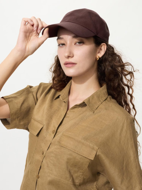 Регулируемая кепка UNIQLO из смеси льна 1161332271 (Коричневый One size)