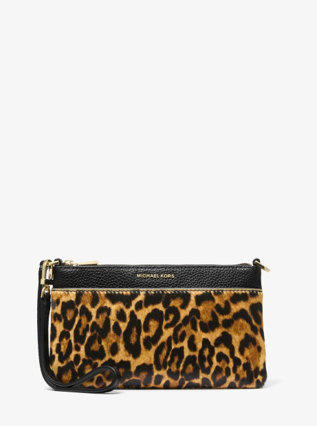 Женская кожаная сумка-клатч Jet Set Michael Kors 1159864216 (Черный/Леопардовый One size)