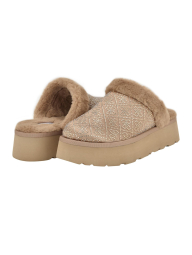 Женские клоги на меху Guess с отделкой стразами 37,5 (7 US) 25 см Бежевый 1159840888