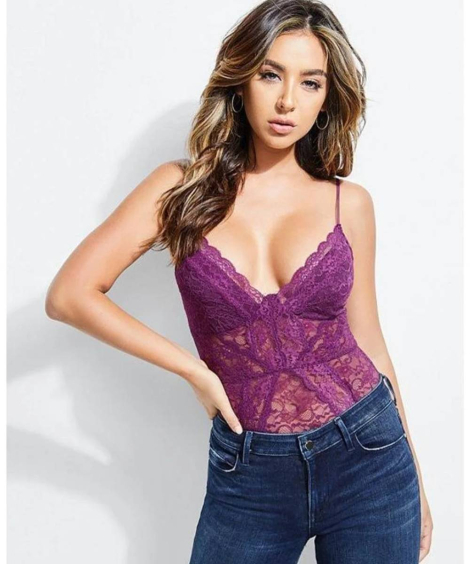 Шикарное женское боди Guess с кружевом 1159846959 (Фиолетовый XS)