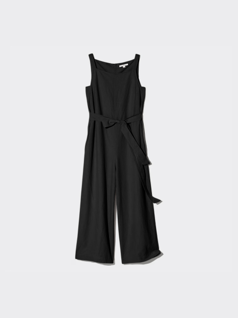 Женский льняной комбинезон Uniqlo с поясом 1159849526 (Черный L)