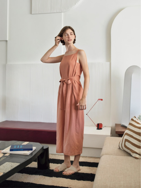 Женский льняной комбинезон Uniqlo с поясом 1159849961 (Оранжевый S)