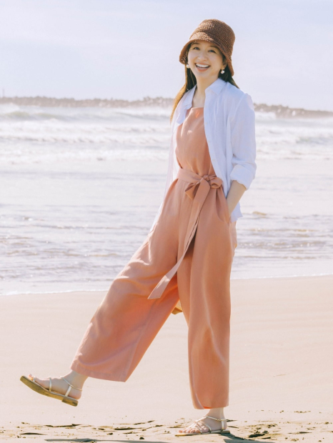 Женский льняной комбинезон Uniqlo с поясом 1159849961 (Оранжевый S)