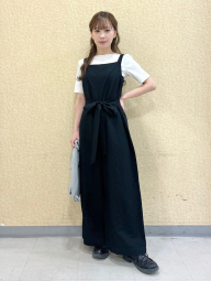 Жіночий лляний комбінезон Uniqlo з поясом 1159849526 (Чорний L)