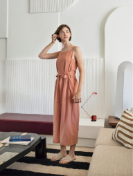 Женский льняной комбинезон Uniqlo с поясом 1159849961 (Оранжевый S)