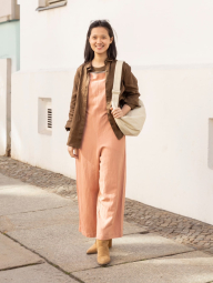 Женский льняной комбинезон Uniqlo с поясом 1159849961 (Оранжевый S)