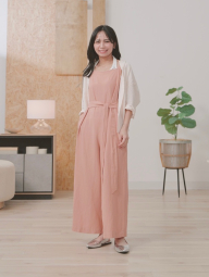 Женский льняной комбинезон Uniqlo с поясом 1159849961 (Оранжевый S)