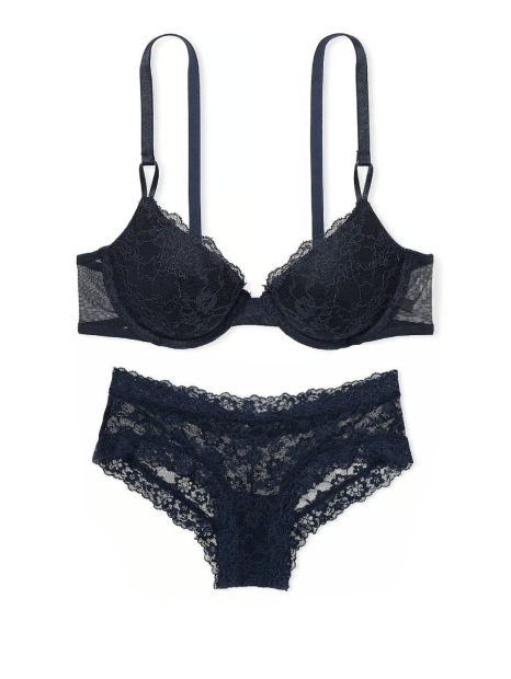Мереживний комплект білизни Victoria's Secret ліф та трусики чики 1159838346 (Синій 36B/M)