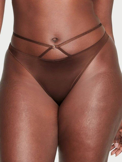 Гладкий комплект білизни Victoria's Secret погруддя та трусики тонг 1159838224 (Коричневий 36C/L)